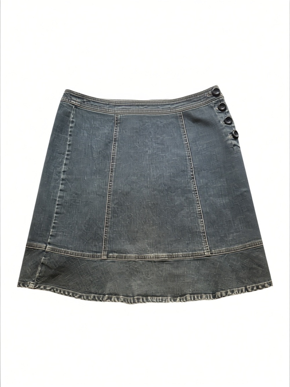 VINTAGE LA BLUES STONE WASHED STRETCH DENIM SKIRT SIDE BUTTON MUST HAVE CASUAL
